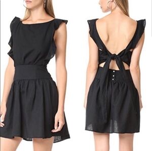 Free People Erin Mini Dress Open Back Linen Blend Coastal Black Boho Size M